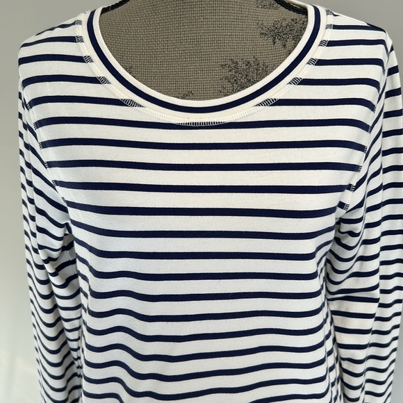 Stella & Dot Navy Blue/White Stripe Crush It Gold Side Zippered Sweatshirt Sz L - Picture 2 of 10